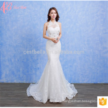 Top Design Rhinestone bordado de encaje blanco Suzhou sirena vestido de novia